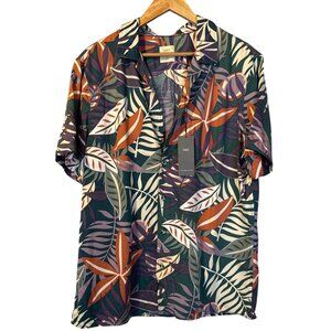 NWT Marks & Spencer Regular Fit Mens Tropical Leaf Print Shirt L Beach Coastal
